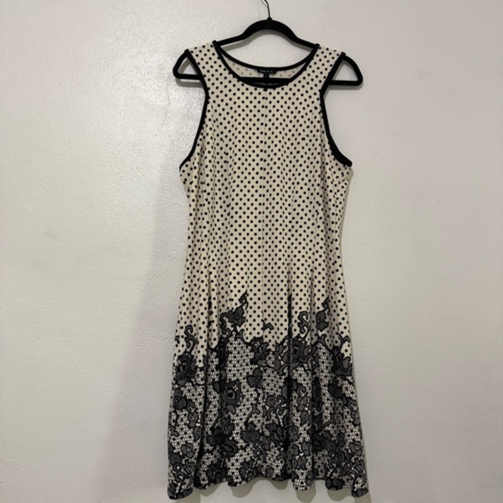 Sami & Jo Elegant Black & Ivory Polka Dot & Floral Sleeveless Dress. Sz XL. NWT.